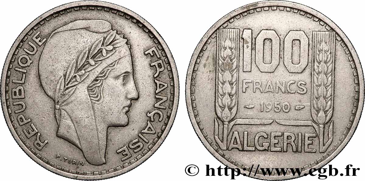ALGERIA 100 Francs Turin 1950 Paris AU