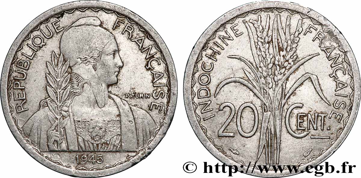 FRENCH INDOCHINA 20 Centièmes 1945 Paris XF