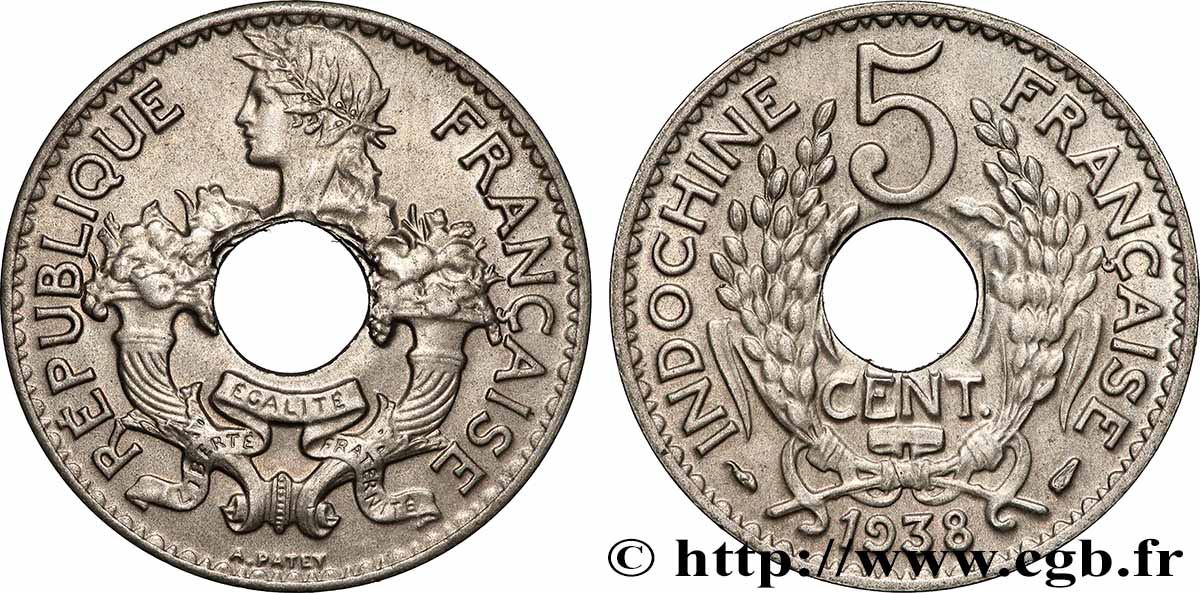 FRENCH INDOCHINA 5 Centièmes 1938 Paris AU