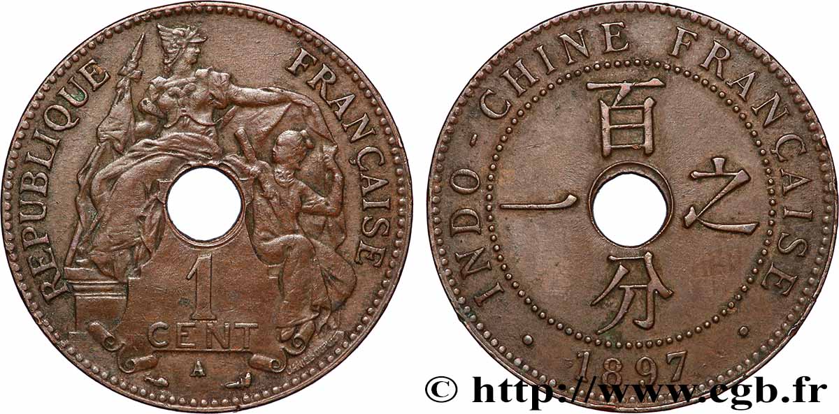 FRENCH INDOCHINA 1 Centième 1897 Paris VF