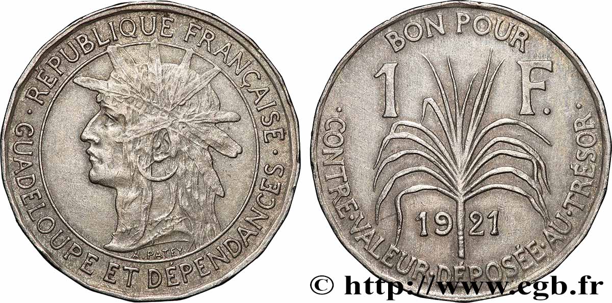 GUADELOUPE Bon pour 1 Franc 1921 XF
