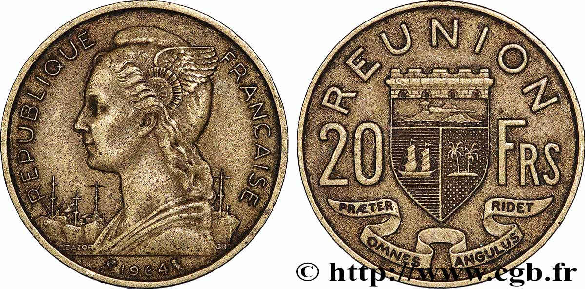 ÎLE DE LA RÉUNION 20 Francs 1964 Paris TTB