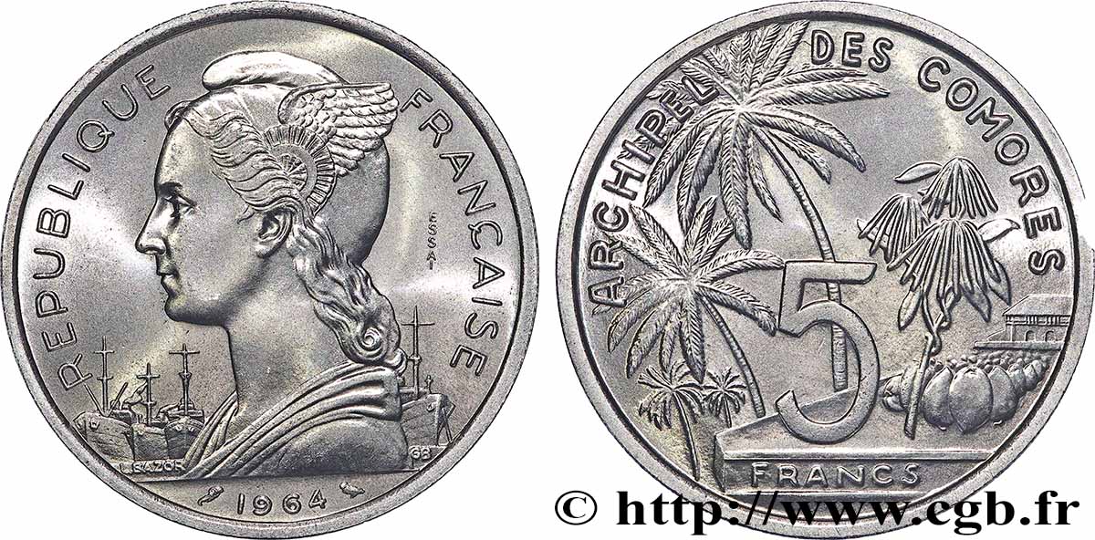 COMOROS Essai de 5 Francs 1964 Paris MS