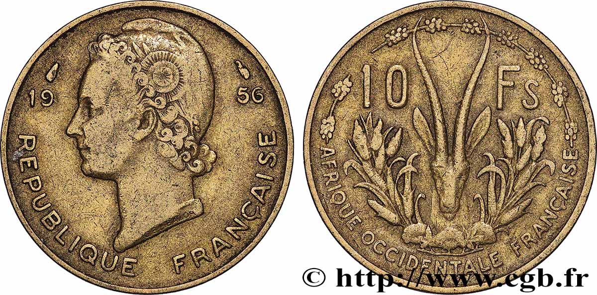 FRENCH WEST AFRICA 10 Francs 1956 Paris XF