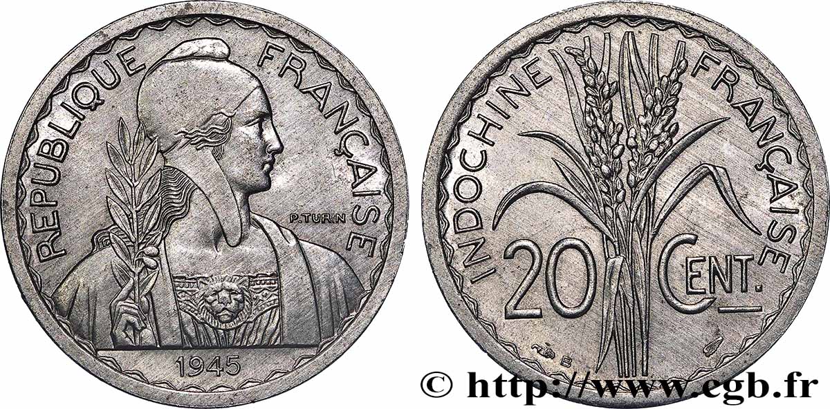 FRENCH INDOCHINA 20 Centièmes 1945 Beaumont-le-Roger AU