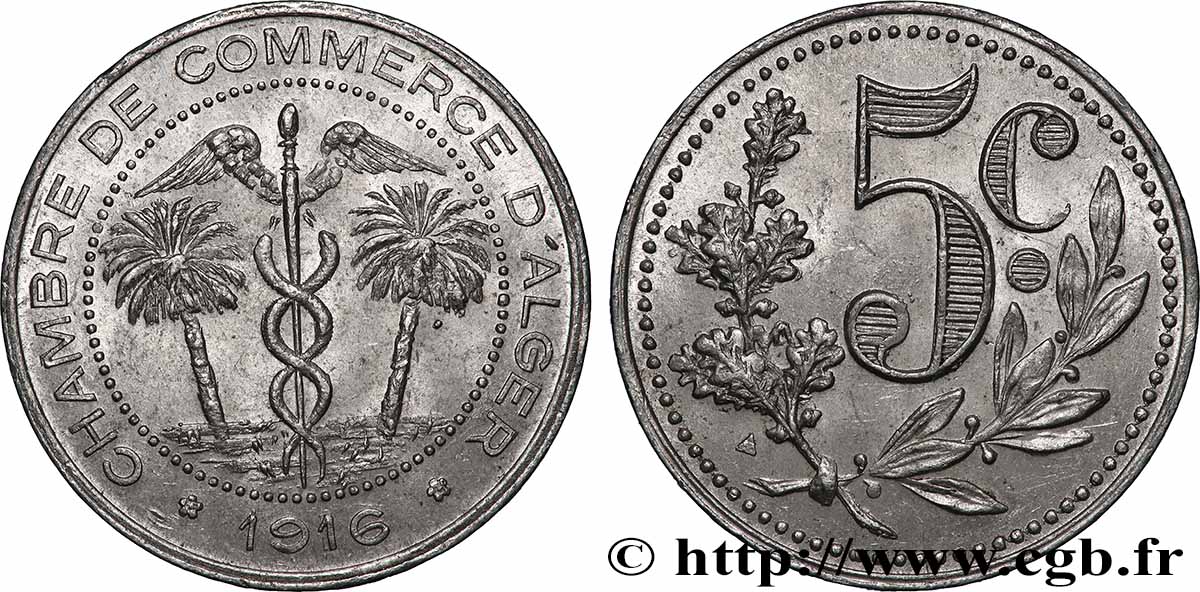 ALGERIA 5 Centimes Chambre de Commerce d’Alger 1916 SPL