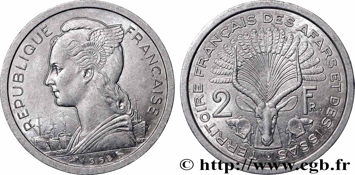 DJIBOUTI - Territoire français des AFARS et des ISSAS 2 Francs 1968 Paris SUP