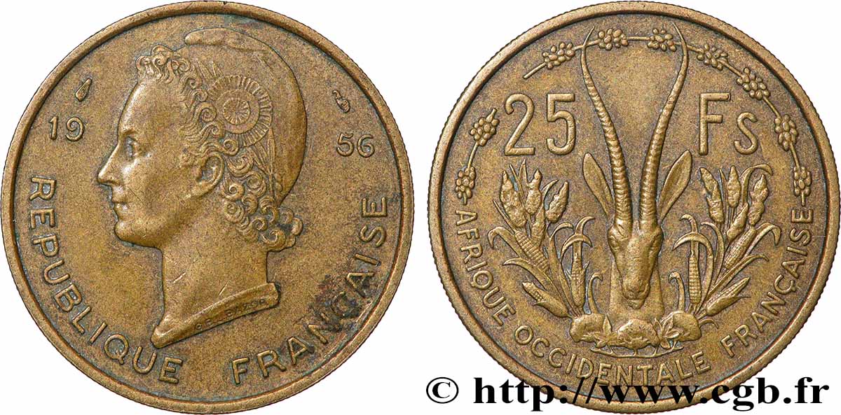 AFRIQUE OCCIDENTALE FRANÇAISE 25 Francs 1956 Paris TTB+