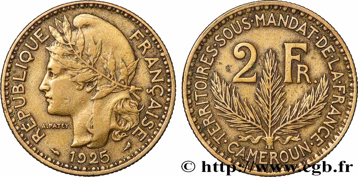 CAMEROUN - TERRITOIRES SOUS MANDAT FRANÇAIS 2 Francs 1925 Paris TB+
