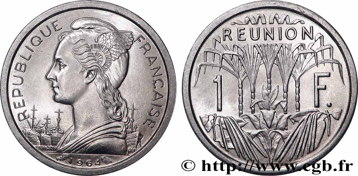 ISOLA RIUNIONE 1 Franc Marianne / canne à sucre 1964 Paris MS