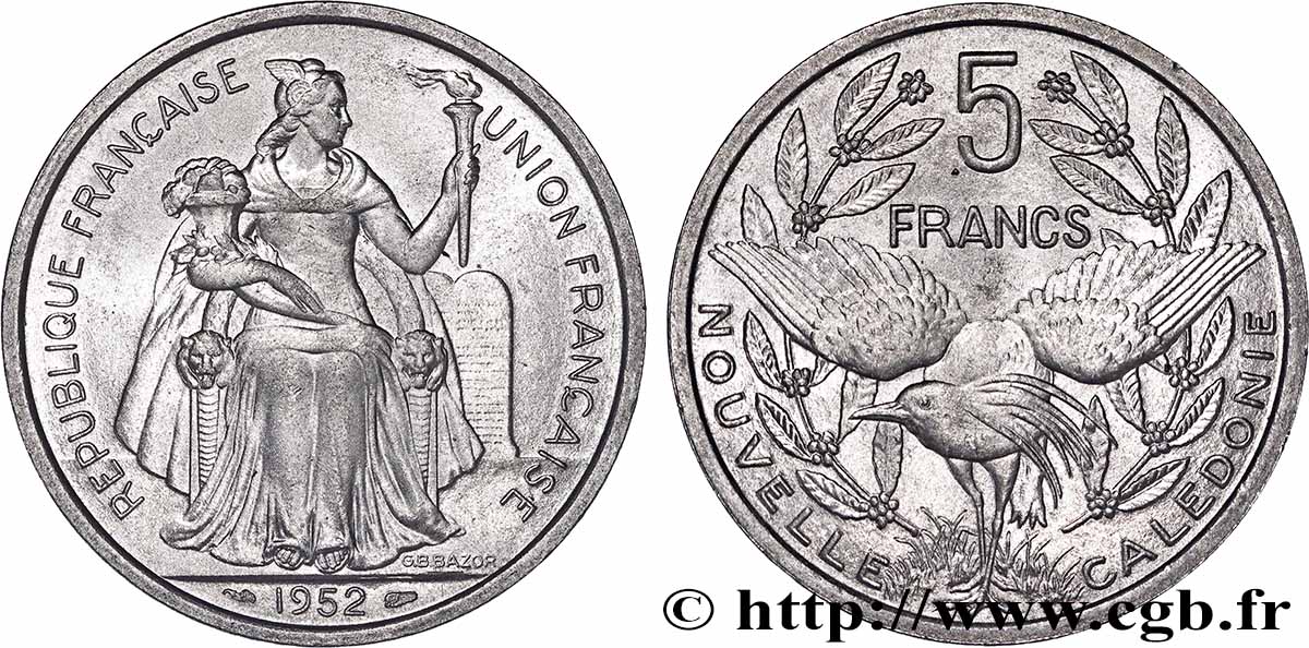 NEUKALEDONIEN 5 Francs Union Française 1952 Paris fST