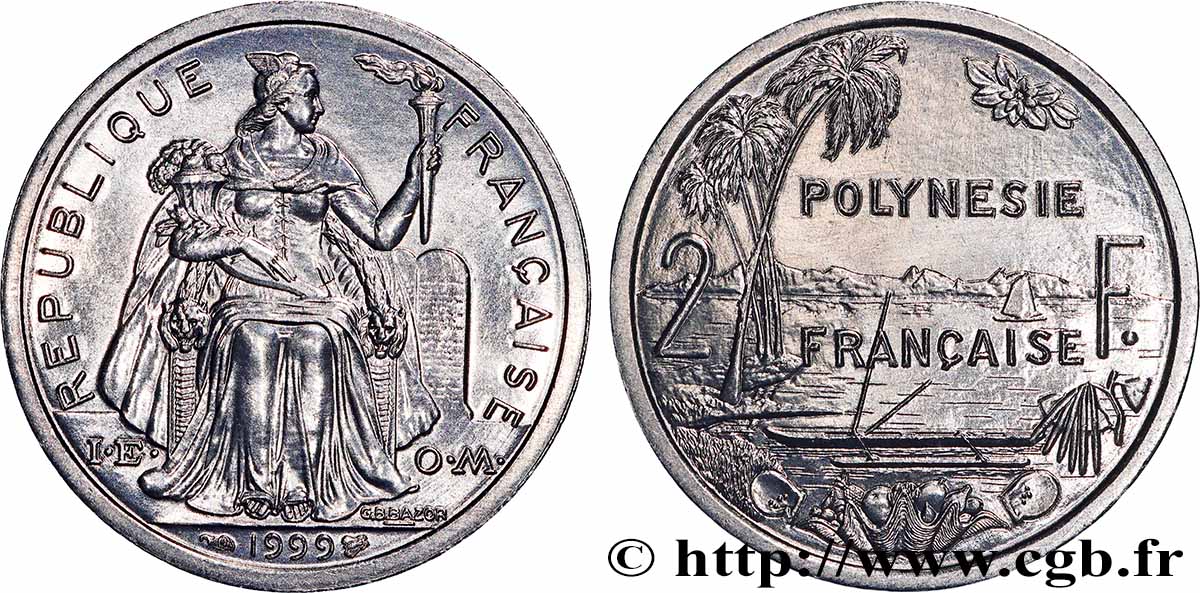 FRANZÖSISCHE-POLYNESIEN 2 Francs 1999 Paris fST