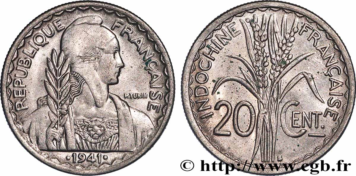 FRANZÖSISCHE-INDOCHINA 20 Centièmes 1941 San Francisco VZ