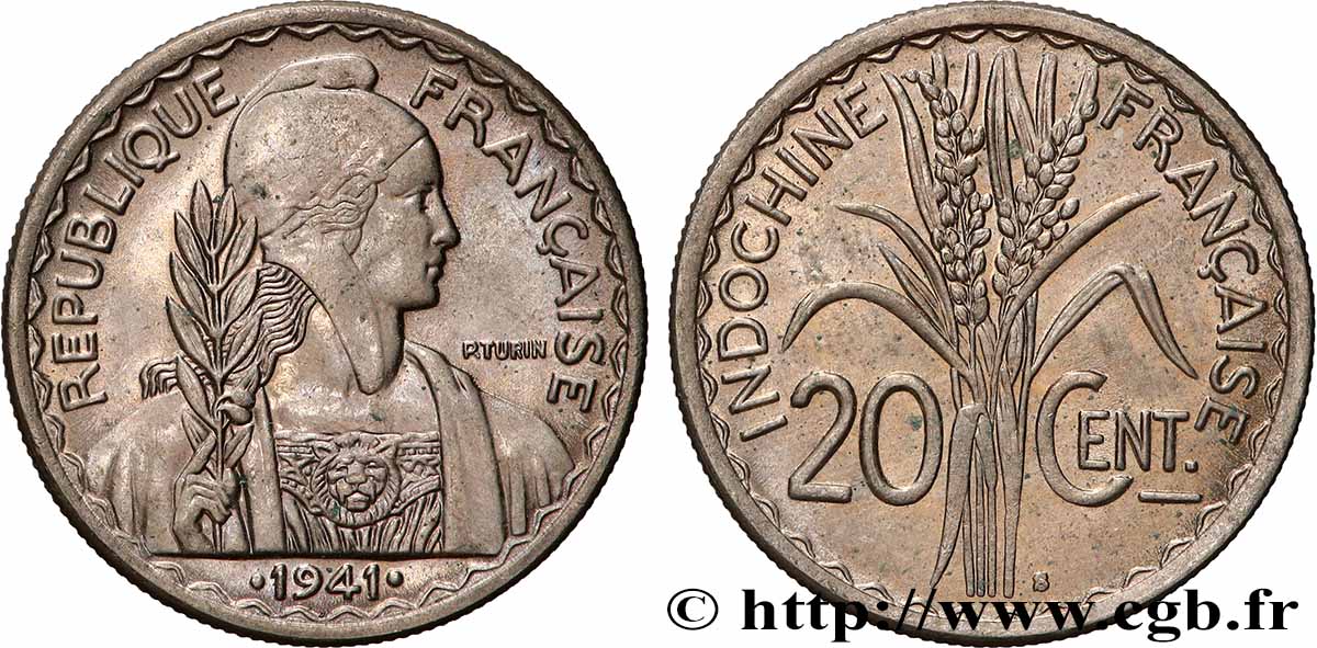FRANZÖSISCHE-INDOCHINA 20 Centièmes 1941 San Francisco VZ