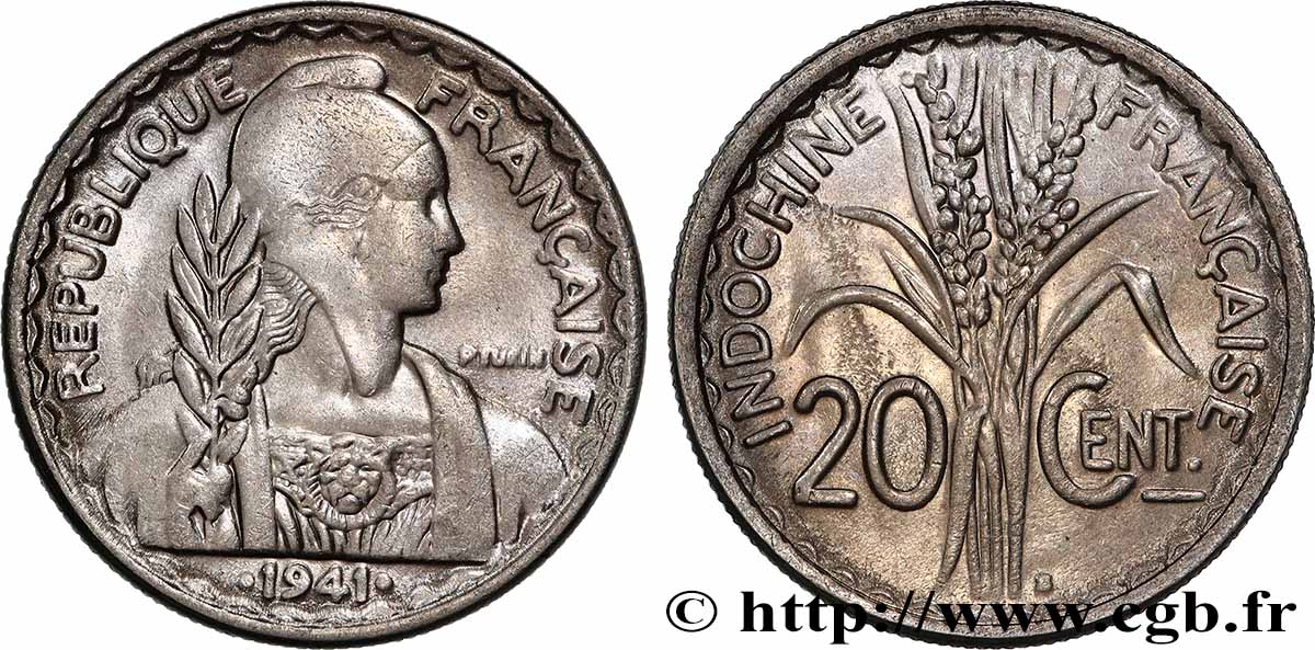 INDOCINA FRANCESE 20 Centièmes 1941 San Francisco MS