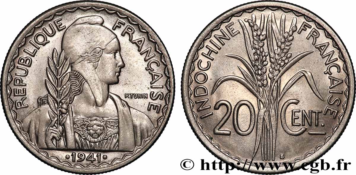 FRANZÖSISCHE-INDOCHINA 20 Centièmes 1941 San Francisco fST