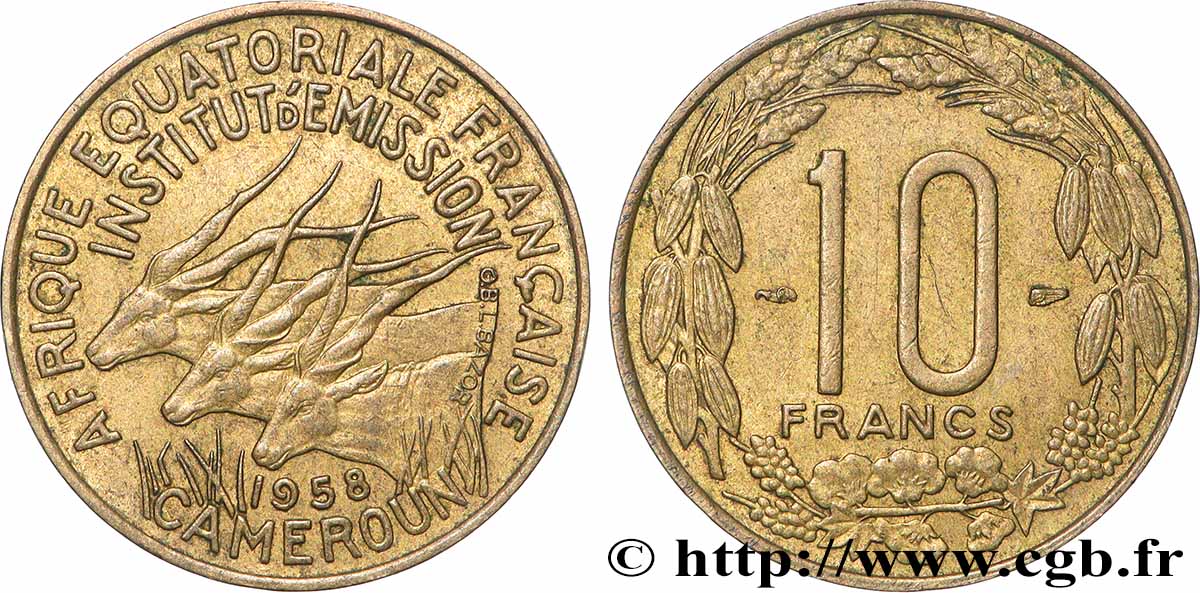 FRENCH EQUATORIAL AFRICA - CAMEROON 10 Francs 1958 Paris AU