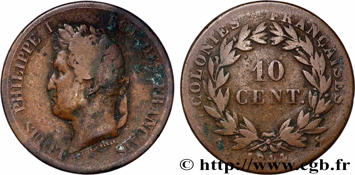 COLONIE FRANCESI - Luigi Filippo, per Isole Marchesi 10 Centimes Louis-Philippe 1844 Paris MB