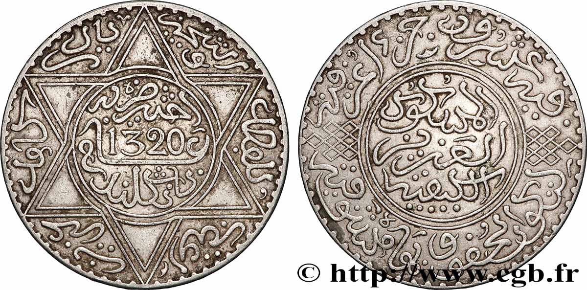 MAROKKO 10 Dirhams Abdul Aziz I an 1320 1902 Londres fVZ