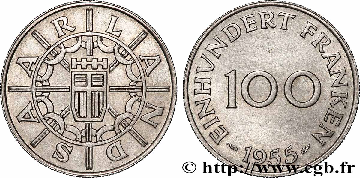 SAARLAND 100 Franken 1955 Paris SPL