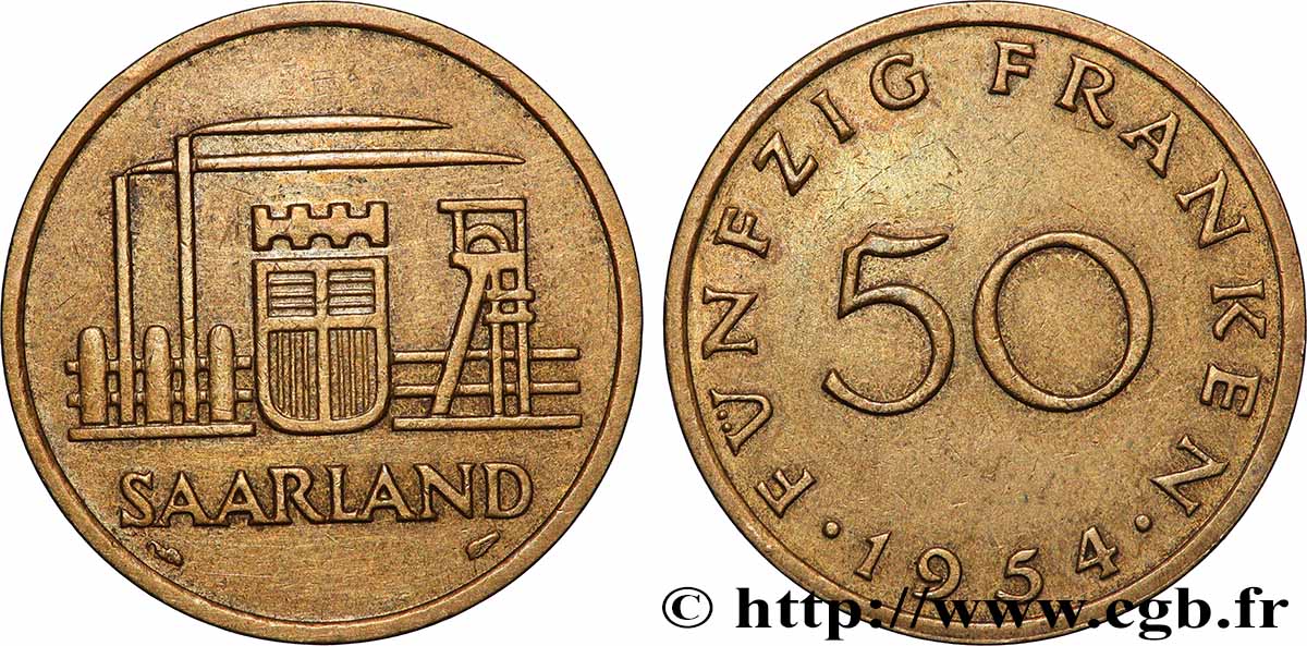 SAARLAND 50 Franken 1954 Paris fVZ