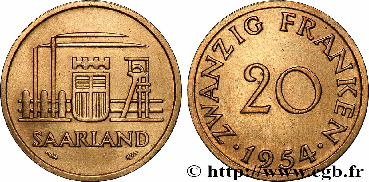 SAARLAND 20 Franken 1954 Paris fVZ