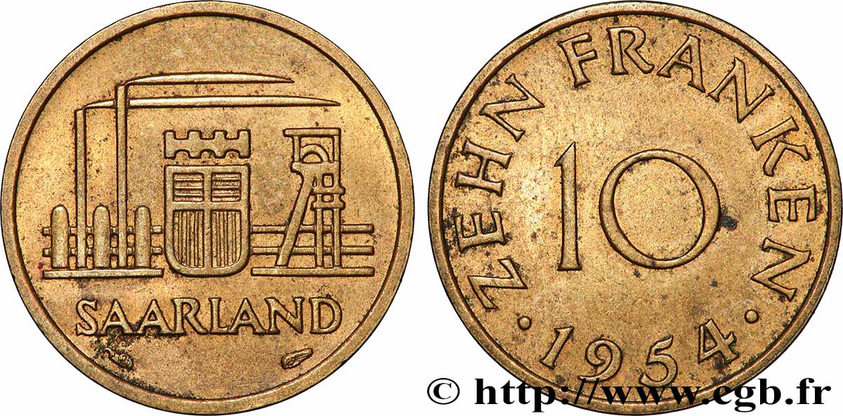 SAARLAND 10 Franken 1954 Paris fVZ