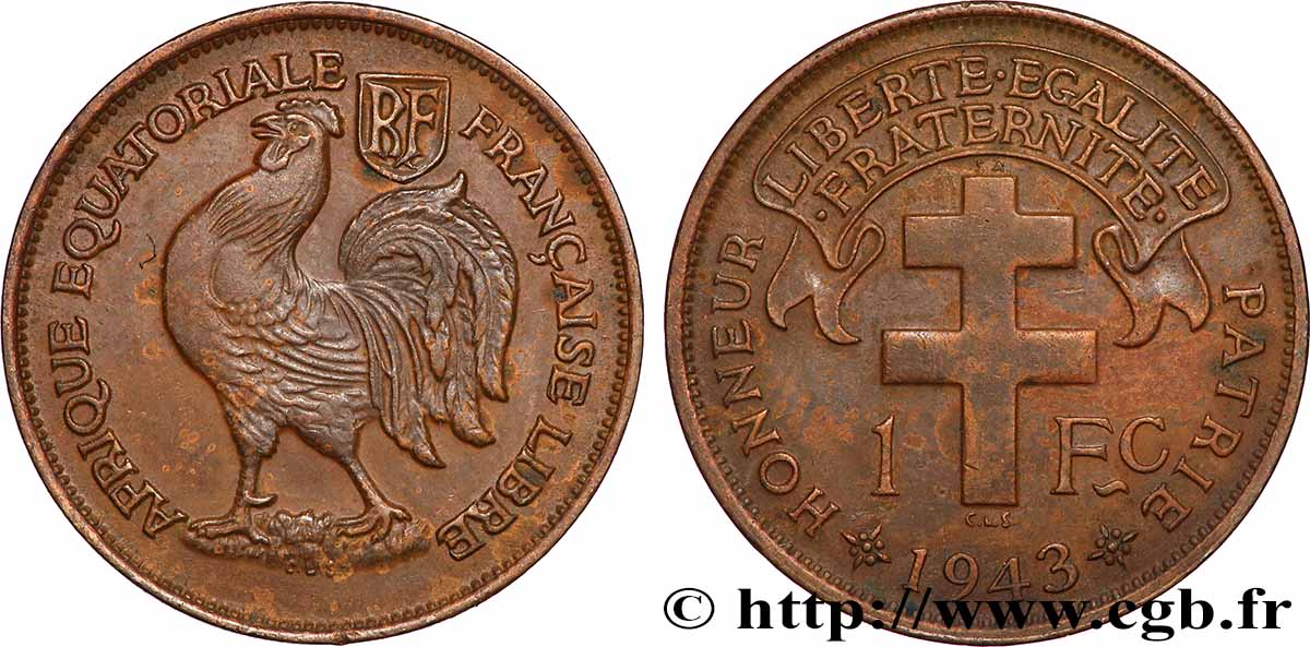 FRENCH EQUATORIAL AFRICA - FREE FRENCH FORCES 1 Franc 1943 Prétoria AU