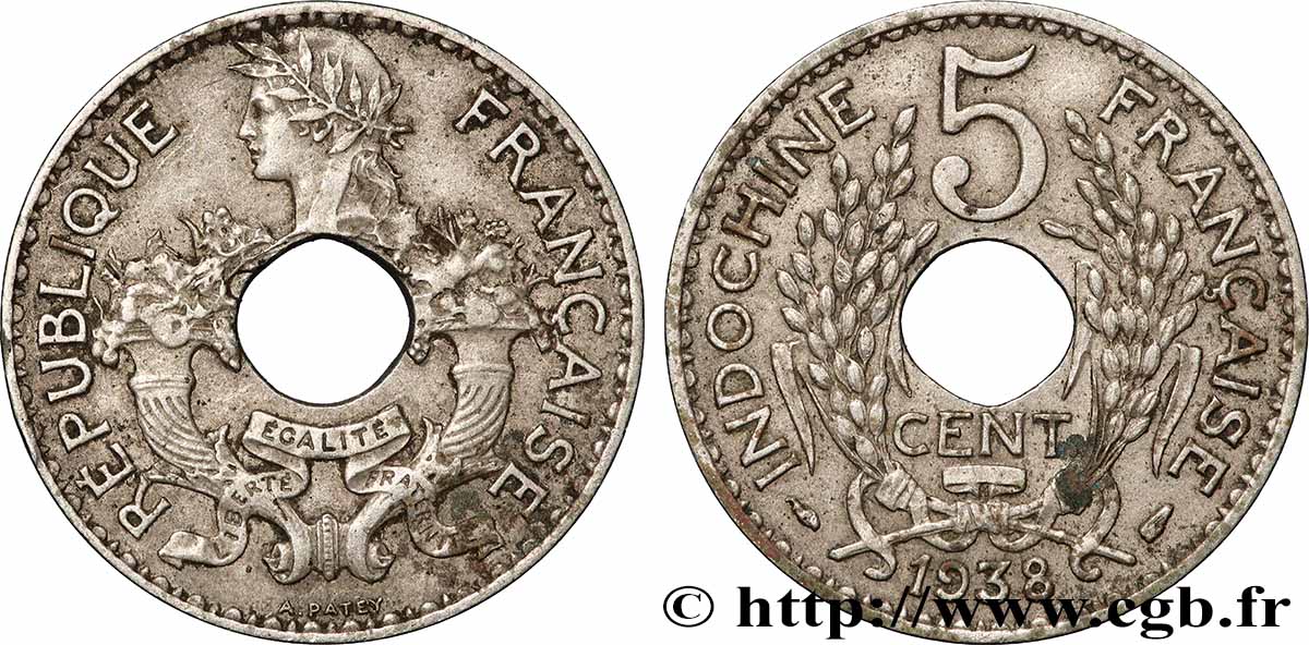 FRANZÖSISCHE-INDOCHINA 5 Centièmes 1938 Paris SS