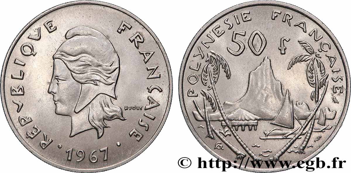 FRENCH POLYNESIA 50 Francs Marianne / paysage polynésien 1967 Paris AU