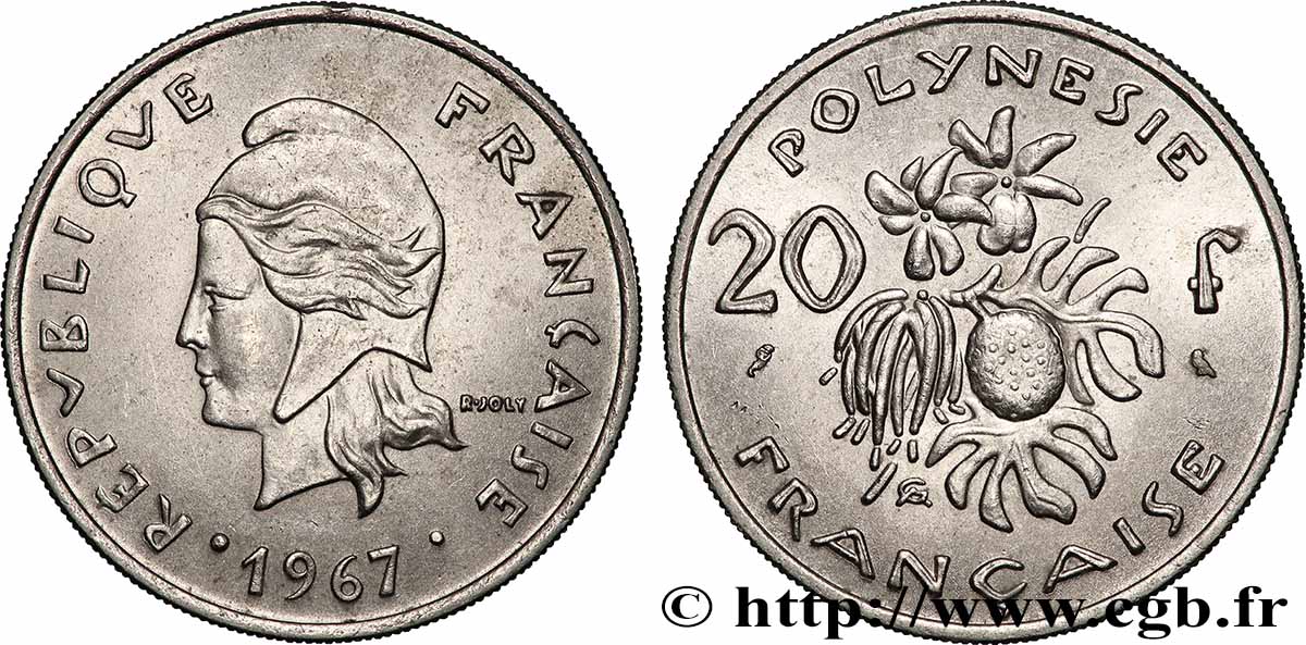 FRANZÖSISCHE-POLYNESIEN 20 Francs Marianne 1967 Paris VZ