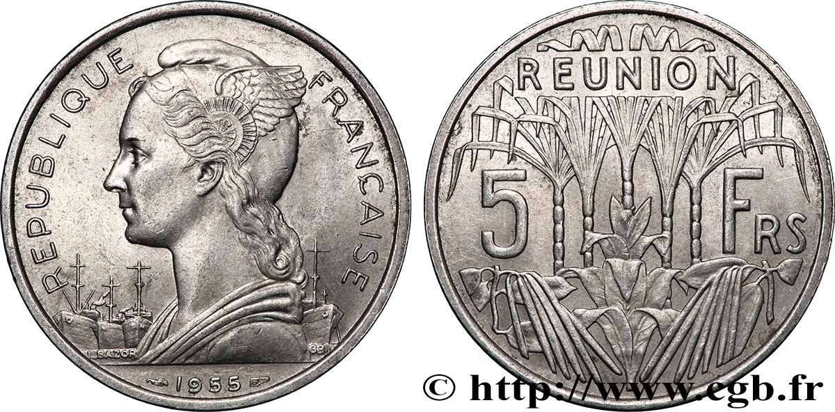 REUNION INSEL 5 Francs 1955 Paris fVZ