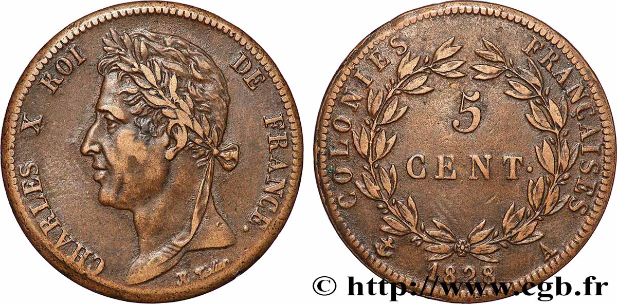 FRANZÖSISCHE KOLONIEN - Charles X, für Guayana 5 Centimes Charles X 1828 Paris - A SS