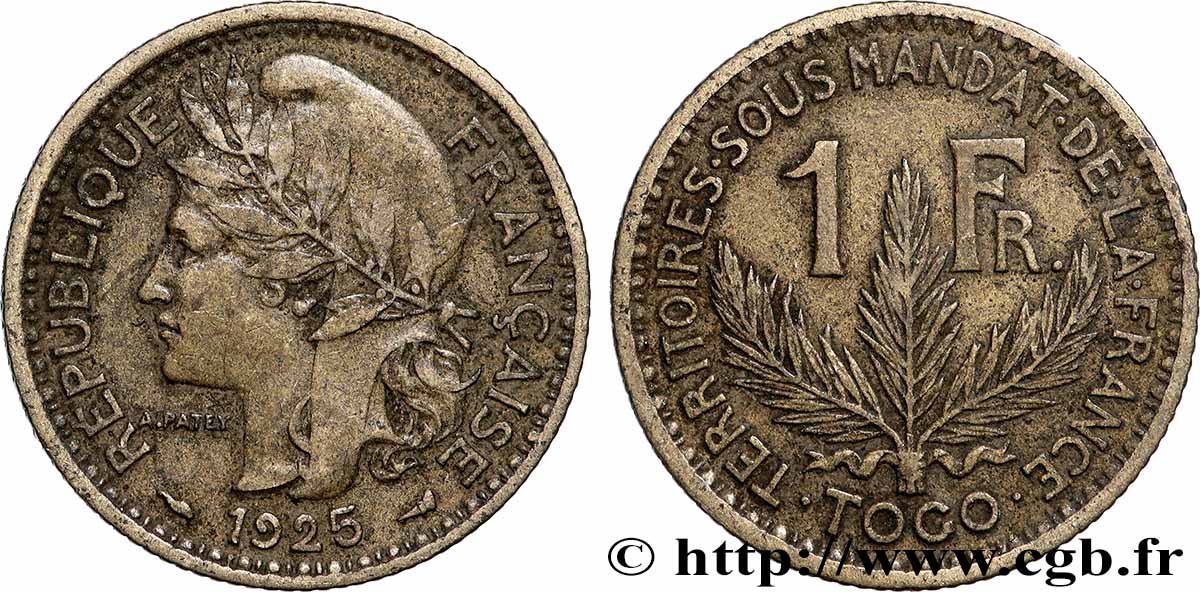 TOGO - MANDATO FRANCESE 1 Franc 1925 Paris BB