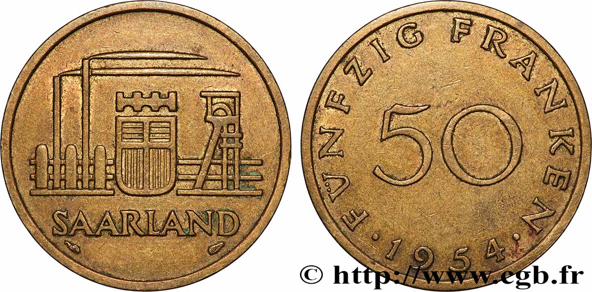 SAARLAND 50 Franken 1954 Paris fVZ