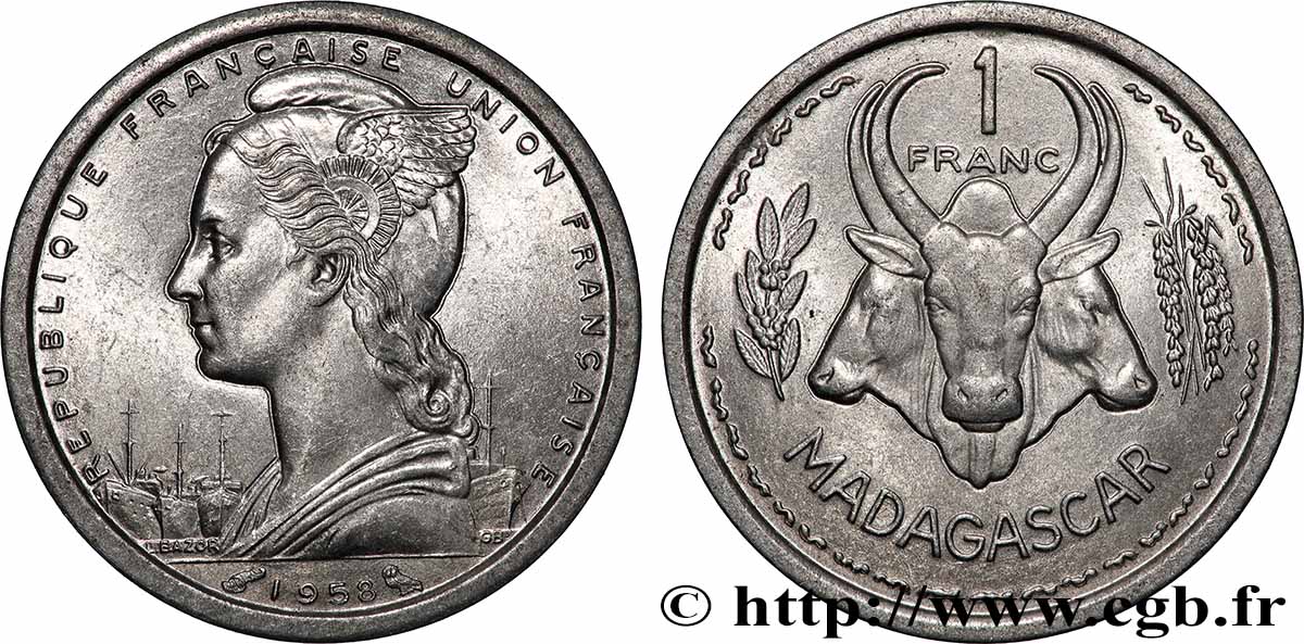 MADAGASKAR - FRANZÖSISCHE UNION 1 Franc 1958 Paris VZ