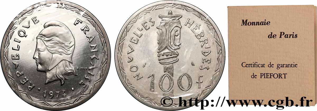 NEW HEBRIDES (VANUATU since 1980) Piéfort 100 Francs argent 1974 Paris MS