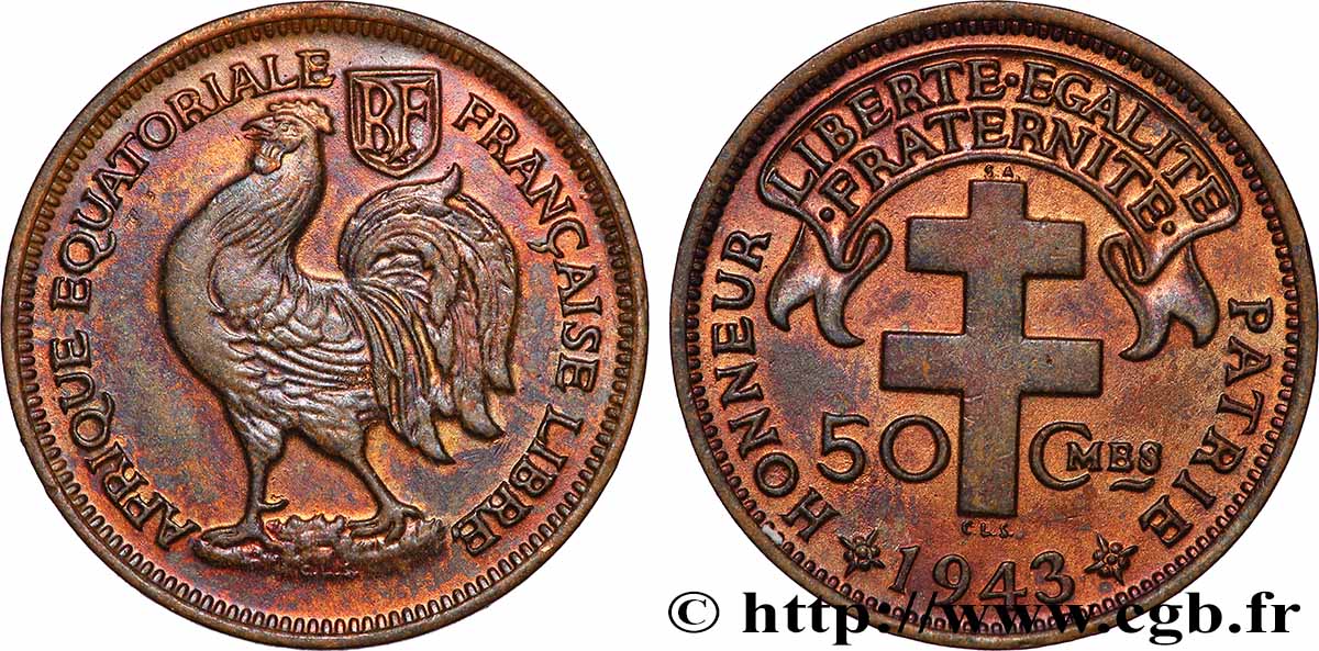 AFRICA ECUATORIAL FRANCESA - Fuerzas Francesas Libras 50 Centimes 1943 Prétoria EBC