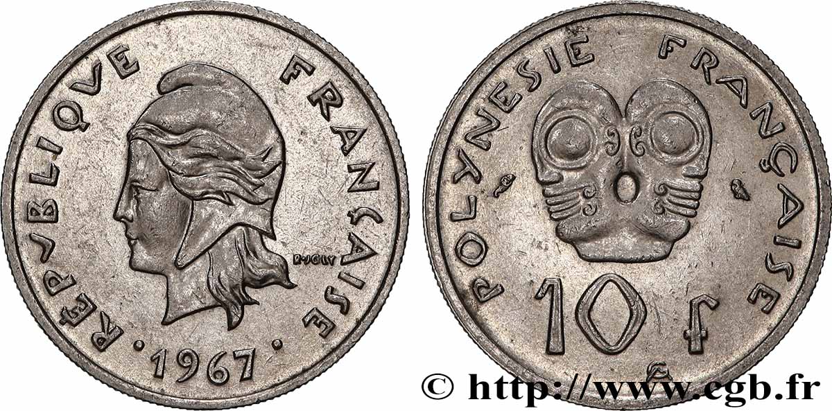 FRANZÖSISCHE-POLYNESIEN 10 Francs Marianne 1967 Paris VZ