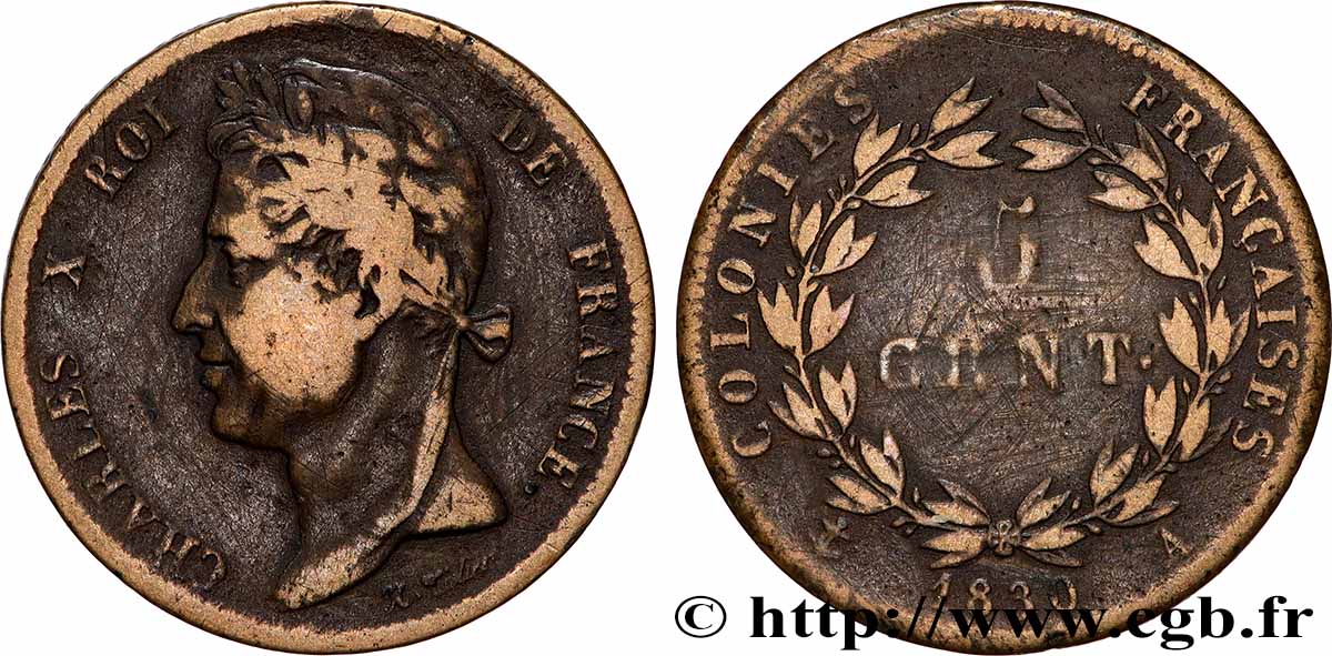 FRANZÖSISCHE KOLONIEN - Charles X, für Guayana 5 Centimes Charles X 1830 Paris - A S