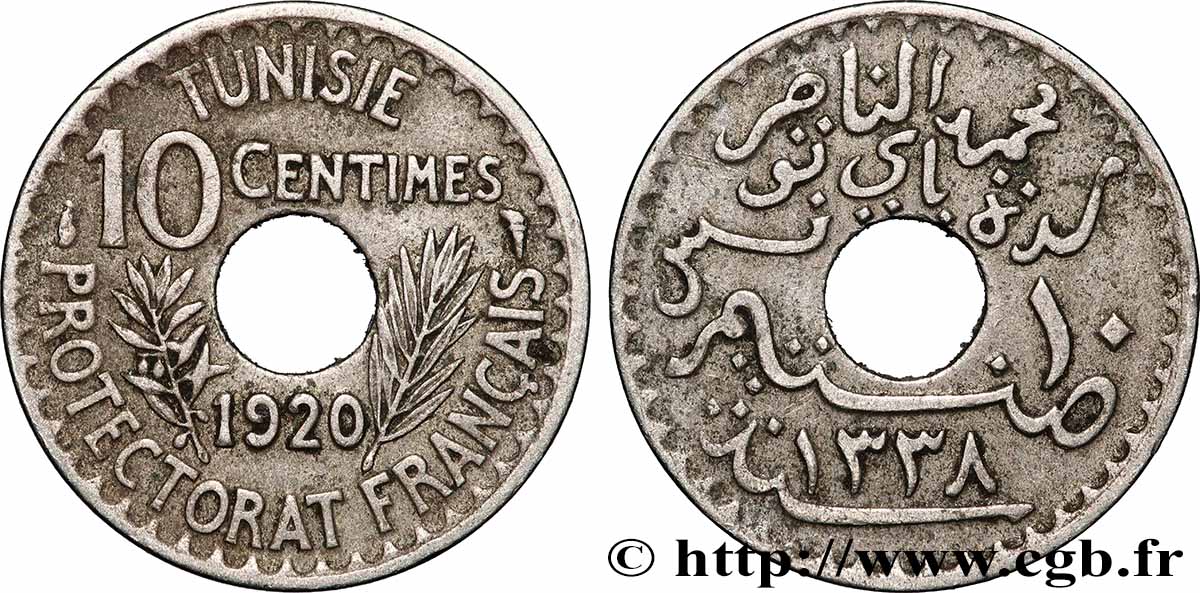 TUNESIEN - Französische Protektorate 10 Centimes AH1338 1920 Paris SS