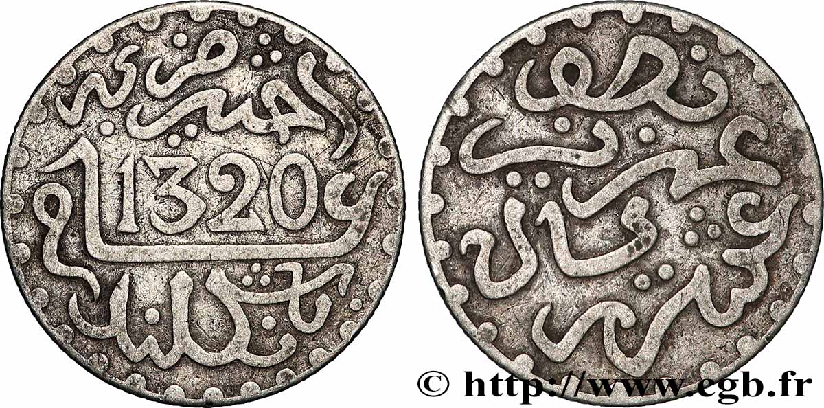 MAROKKO 1/2 Dirham Abdul Aziz I an 1320 1902 Londres fSS
