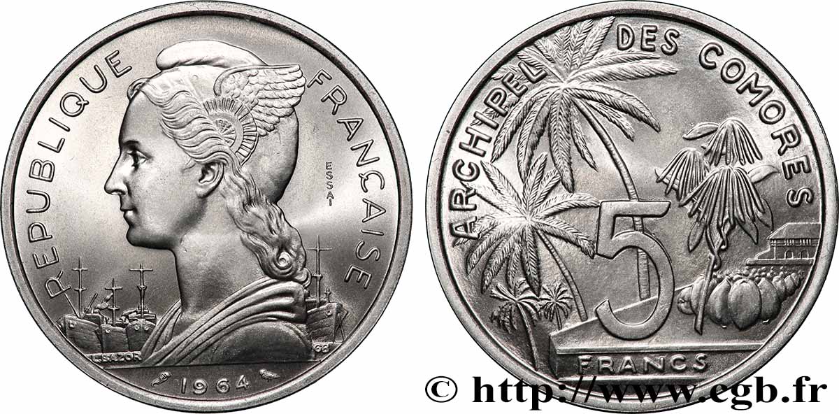 COMOROS Essai de 5 Francs 1964 Paris MS