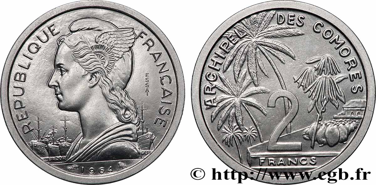 COMOROS 2 Francs ESSAI 1964 Paris MS