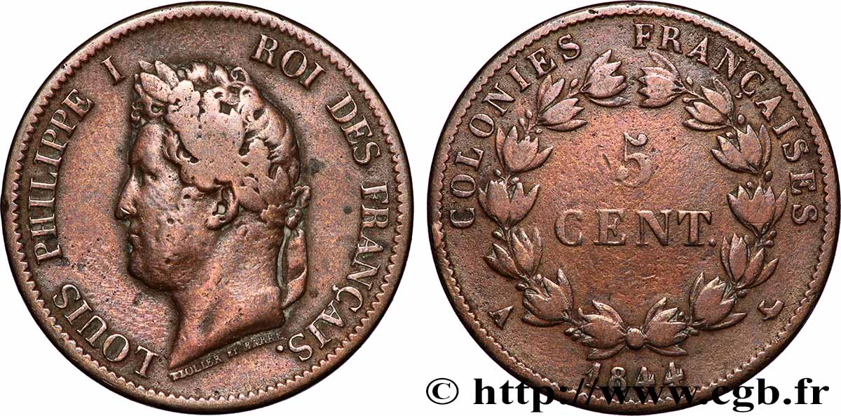 FRENCH COLONIES - Louis-Philippe, for Marquesas Islands 5 Centimes Louis Philippe Ier 1844 Paris - A VF