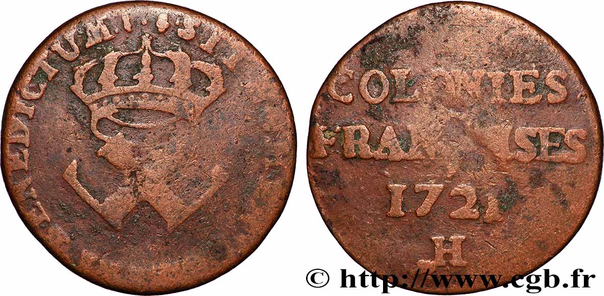 AMERIKA - Franzözische Kolonien (Louisiana, Akadien, Kanada) 9 Deniers 1721 La Rochelle - H fS