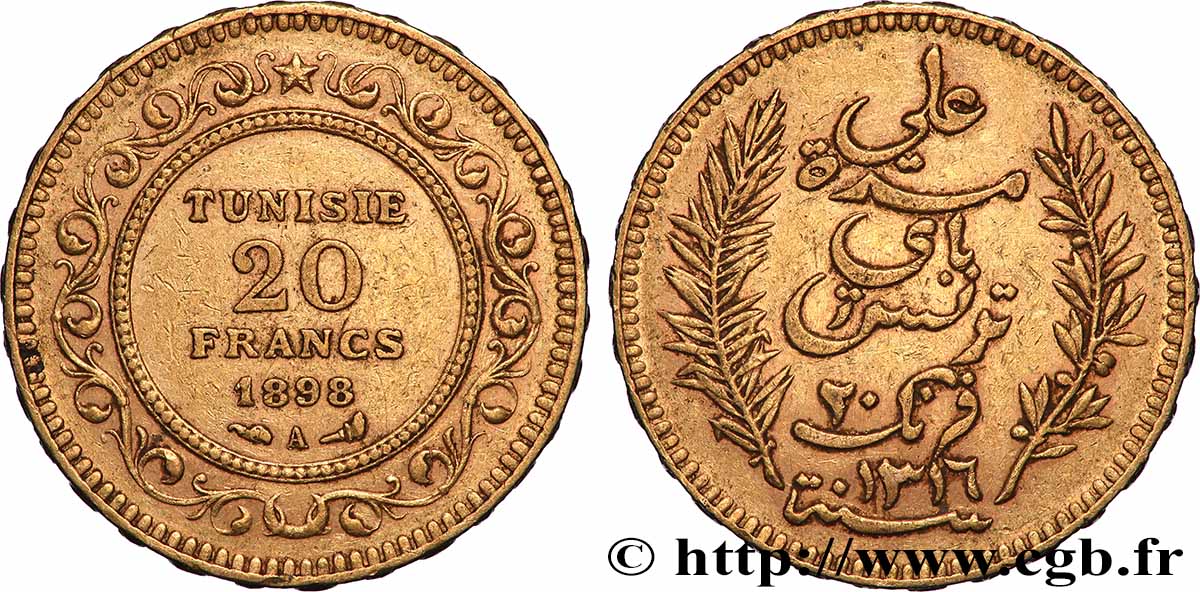 GOLD-, PALLADIUM- UND PLATIN-INVESTITIONEN 20 Francs or Bey Ali AH 1316 1898 Paris SS
