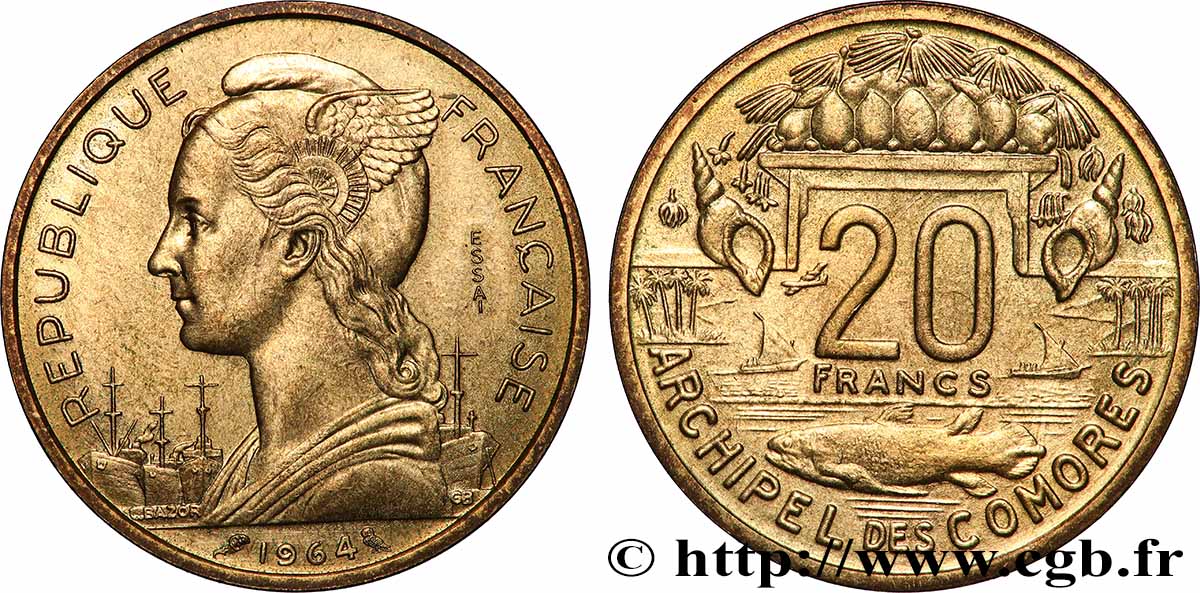 COMORAS Essai de 20 Francs 1964 Paris SC