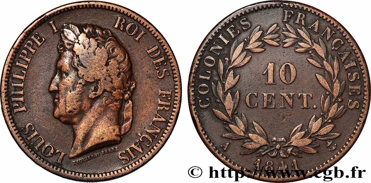 COLONIES FRANÇAISES - Louis-Philippe pour la Guadeloupe 10 Centimes 1841 Paris TTB