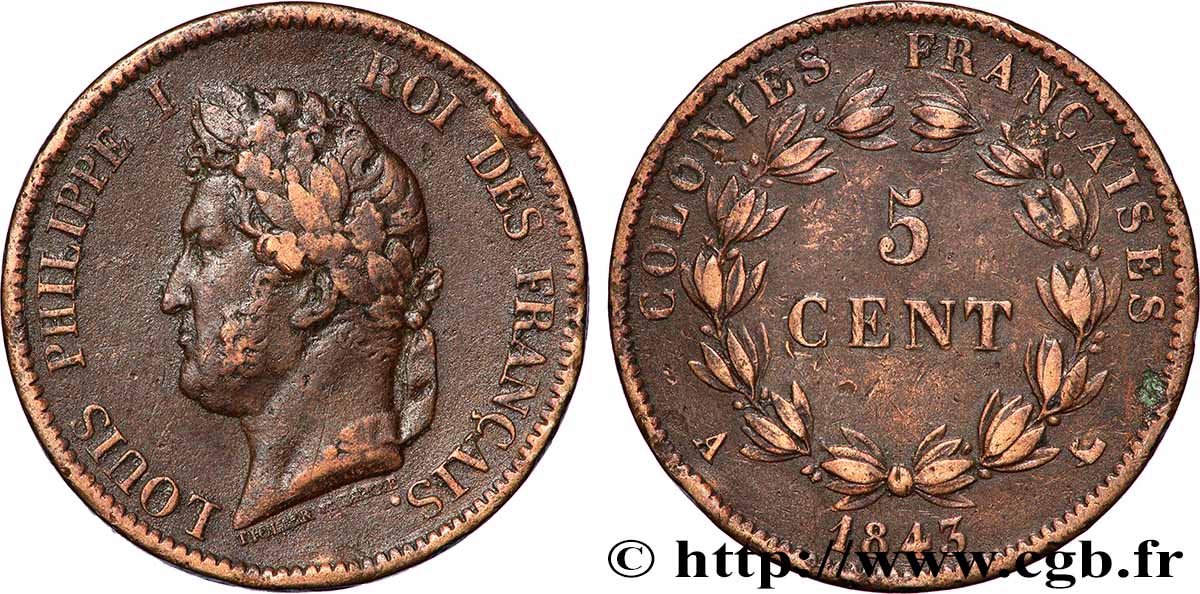 COLONIES FRANÇAISES - Louis-Philippe, pour les Îles Marquises 5 Centimes Louis Philippe Ier 1843 Paris - A TTB
